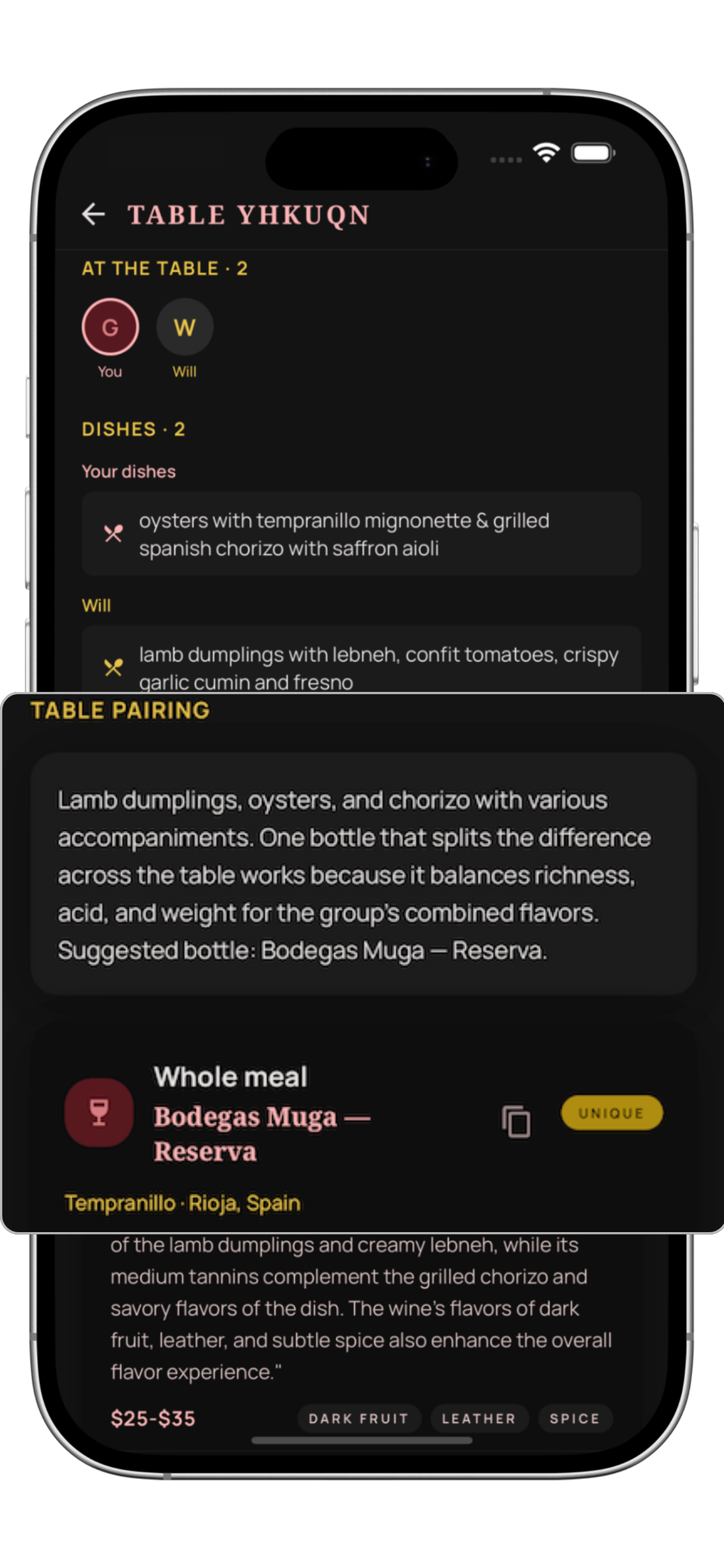 Corki table pairing for a group